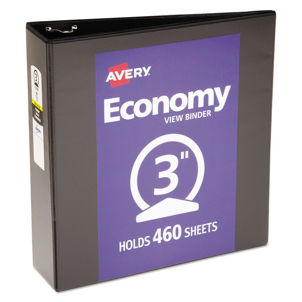 Economy View Binder with Round Rings , 3 Rings, 3" Capacity, 11 x 8.5, Black, (5740) [SKU: AVE05740]