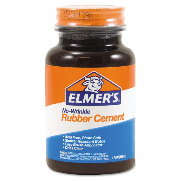 Rubber Cement with Brush Applicator, 4 oz, Dries Clear [SKU: EPIE904]
