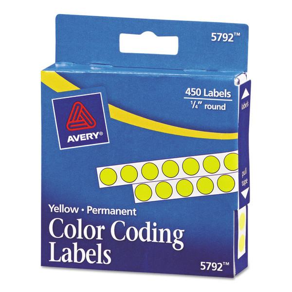 Handwrite-Only Permanent Self-Adhesive Round Color-Coding Labels in Dispensers, 0.25" dia, Yellow, 450/Roll, (5792) [SKU: AVE05792]