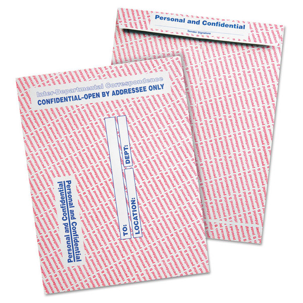 Gray/Red Paper Gummed Flap Personal and Confidential Interoffice Envelope, #97, 10 x 13, Gray/Red, 100/Box [SKU: QUA63778]