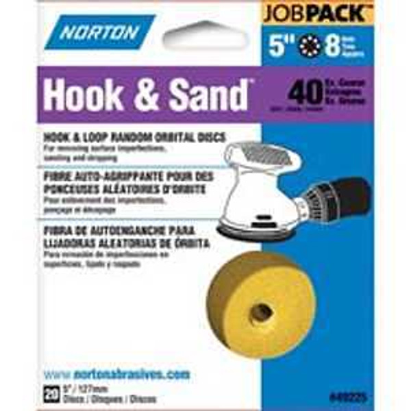 NORTON 49225 Sanding Disc, 5 in Dia, Coated, P40 Grit, Extra Coarse, Aluminum Oxide Abrasive, Paper Backing [SKU: ORG3308863]