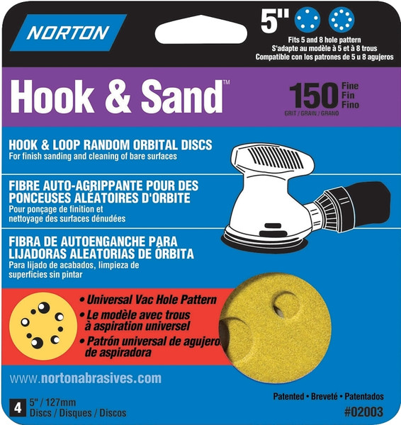 NORTON 02003 Sanding Disc, 5 in Dia, Coated, P150 Grit, Fine, Aluminum Oxide Abrasive, C-Weight Paper Backing [SKU: ORG3309648]
