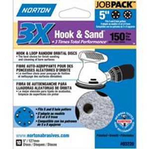 NORTON 03220 Sanding Disc, 5 in Dia, 11/16 in Arbor, Coated, P150 Grit, Fine, Alumina Ceramic Abrasive, Spiral [SKU: ORG3308251]
