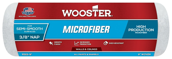 WOOSTER R523-9 Roller Cover, All Paints Paint, 3/8 in Thick Nap, Microfiber Cover, Green [SKU: ORG7369119]