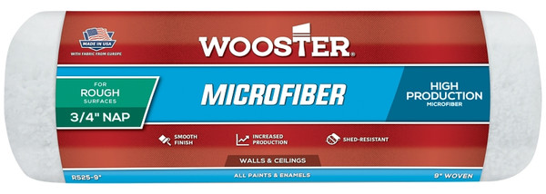 WOOSTER R525-9 Roller Cover, All Paints Paint, 3/4 in Thick Nap, Microfiber Cover, Green [SKU: ORG7369663]