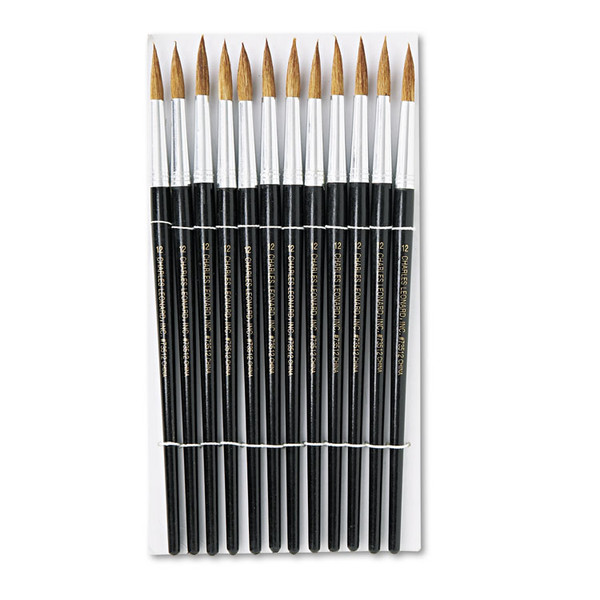 Artist Brush, Size 12, Camel Hair, Round Profile, 12/Pack [SKU: LEO73512]