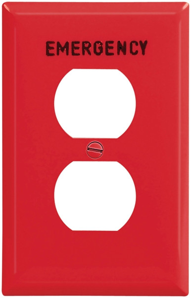 Eaton Wiring Devices PJ8EMRD Receptacle Wallplate, 4-1/2 in L, 2-3/4 in W, 1 -Gang, Polycarbonate, Red, High-Gloss [SKU: ORG6758825]