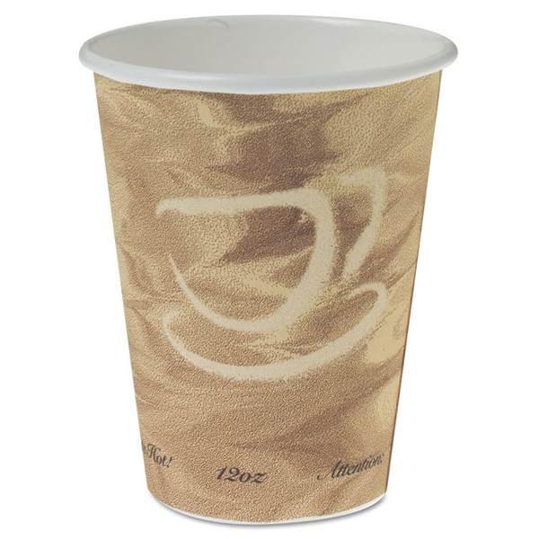 Mistique Polycoated Hot Paper Cups, 12 oz, Printed, Brown, 50/Sleeve, 20 Sleeves/Carton [SKU: SCC412MSN]