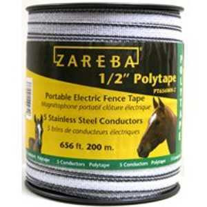 Zareba PT656WH-Z Polytape, 656 ft L, 1/2 in W, 5-Strand, Stainless Steel Conductor, White [SKU: ORG1151943]