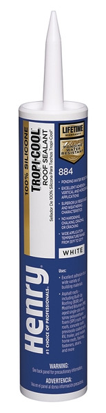 Henry 884 Tropi-Cool HE884004 Silicone Roof Sealant, White, 48 hr Curing, 35 deg F, 10.1 fl-oz Cartridge [SKU: ORG8781155]