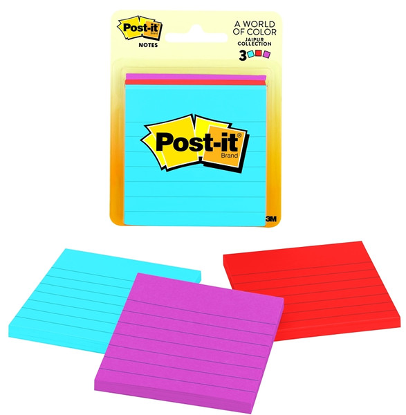Post-it Ultra 6301 Lined Sticky Note, 3 x 3 in, Assorted, 50-Sheet [SKU: ORG7643703]