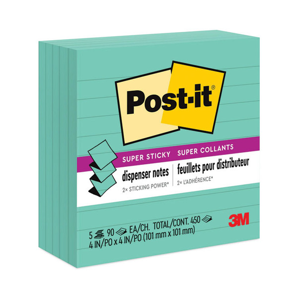 Pop-up Notes Refill, Note Ruled, 4" x 4", Aqua Wave, 90 Sheets/Pad, 5 Pads/Pack [SKU: MMMR440WASS]