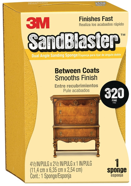 3M SandBlaster 9566 Sanding Sponge, 4-1/2 in L, 2-1/2 in W, 320 Grit, Aluminum Oxide Abrasive [SKU: ORG6568083]