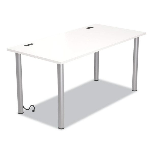 Essentials Writing Table-Desk with Integrated Power Management, 59.7" x 29.3" x 28.8", White/Aluminum [SKU: UOS24398966]