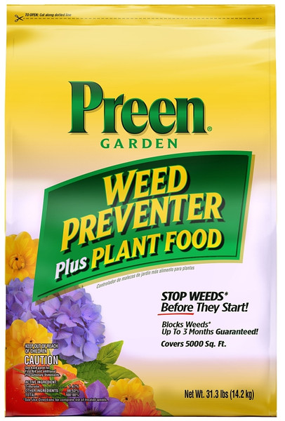 Preen 2164256 Weed Preventer Plus Plant Food, Granular Solid, 31.3 lb Bag [SKU: ORG5678081]