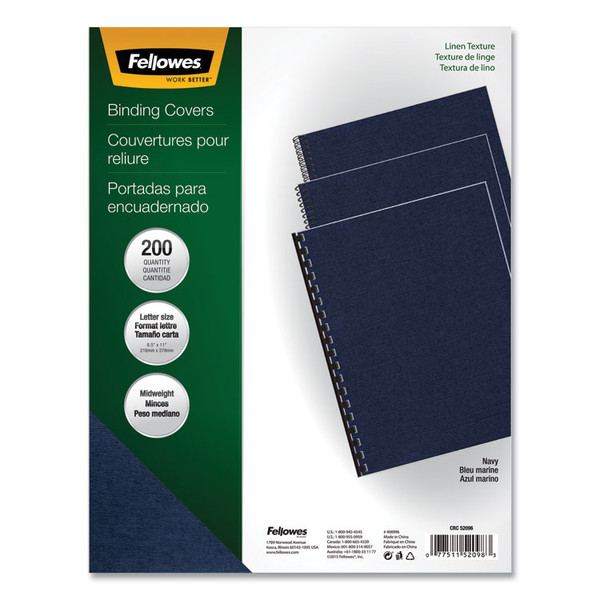 Expressions Linen Texture Presentation Covers for Binding Systems, Navy, 11 x 8.5, Unpunched, 200/Pack [SKU: FEL52098]