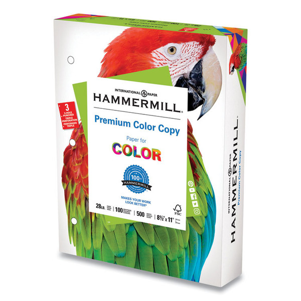 Premium Color Copy Print Paper, 100 Bright, 3-Hole, 28 lb Bond Weight, 8.5 x 11, Photo White, 500 Sheets/Ream, 8 Reams/Carton [SKU: HAM102500]