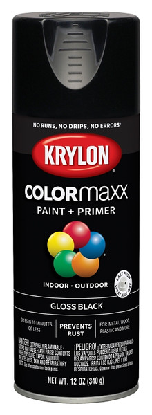 Krylon COLORmaxx K05505007 Spray Paint, Gloss, Black, 12 oz, Aerosol Can [SKU: ORG7241094]