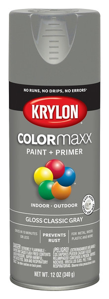 Krylon COLORmaxx K05513007 Spray Paint, Gloss, Classic Gray, 12 oz, Aerosol Can [SKU: ORG7241227]