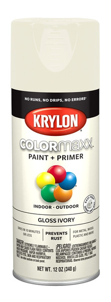 Krylon COLORmaxx K05524007 Spray Paint, Gloss, Ivory, 12 oz, Aerosol Can [SKU: ORG7241318]