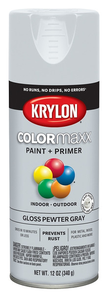 Krylon COLORmaxx K05531007 Spray Paint, Gloss, Gray, 12 oz, Aerosol Can [SKU: ORG7241383]