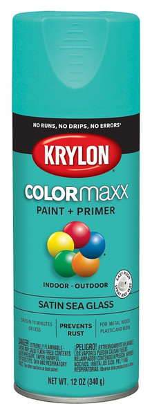 Krylon COLORmaxx K05576007 Spray Paint, Satin, Sea Glass, 12 oz, Aerosol Can [SKU: ORG7241730]