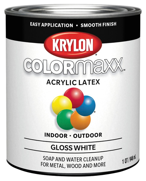 Krylon COLORmaxx K05625007 Interior/Exterior Paint, Gloss, White, 32 oz [SKU: ORG7373905]