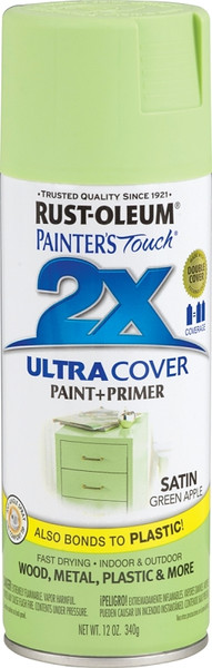 RUST-OLEUM PAINTER'S Touch 249077 Satin Spray Paint, Satin, Green Apple, 12 oz, Aerosol Can [SKU: ORG0453993]