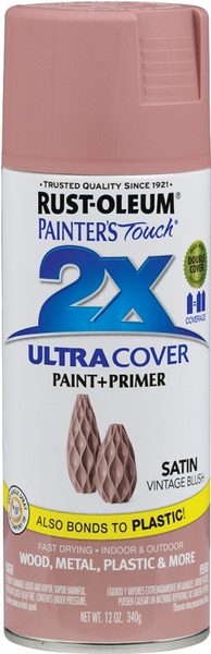 RUST-OLEUM PAINTER'S Touch 299887 Satin Spray Paint, Satin, Vintage Blush, 12 oz, Aerosol Can [SKU: ORG5451729]