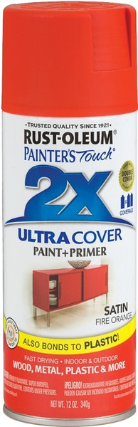 RUST-OLEUM PAINTER'S Touch 263149 Satin Spray Paint, Satin, Fire Orange, 12 oz, Aerosol Can [SKU: ORG5459250]