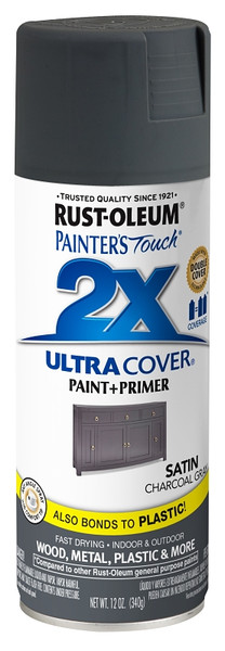 2X ULTRA COVER 342061 Spray Paint, Satin, Charcoal Gray, 12 oz, Aerosol Can [SKU: ORG2429728]