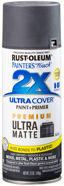 RUST-OLEUM PAINTER'S Touch 2X ULTRA COVER 331187 Spray Paint, Matte, Slate, 12 oz, Aerosol Can [SKU: ORG1192913]