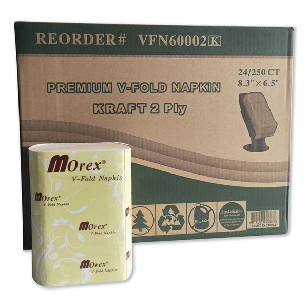 Premium V-Fold Pop-Up Dispenser Napkin, 6.5 x 5, Brown, 6,000/Carton [SKU: TEHVFN60002K]