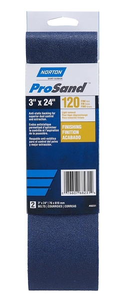 NORTON ProSand R811/R816/R831 07660768231 Portable Abrasive Belt, 3 in W, 24 in L, 120 Grit, Medium [SKU: ORG3311115]