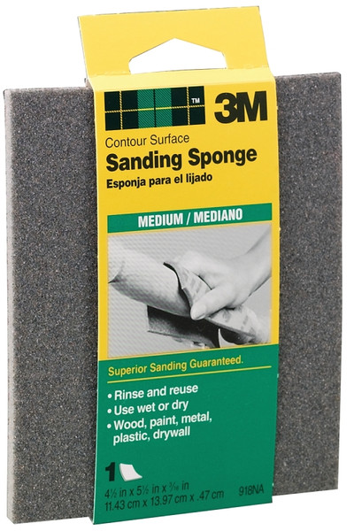 3M 918 Sanding Sponge, 5-1/2 in L, 4-1/2 in W, 80 Grit, Medium [SKU: ORG6085203]