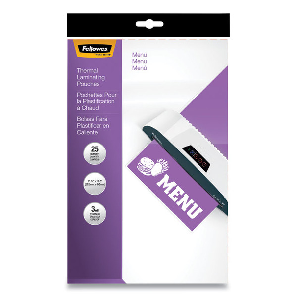 Laminating Pouches, 3 mil, 12" x 18", Gloss Clear, 25/Pack [SKU: FEL52011]