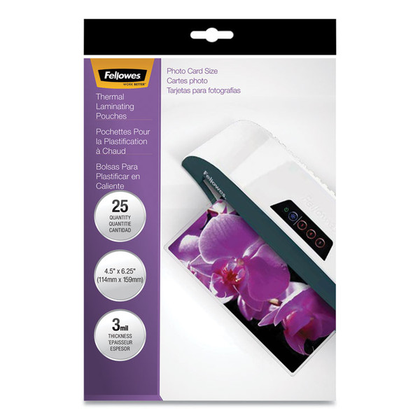 Laminating Pouches, 3 mil, 4.5" x 6.25", Gloss Clear, 25/Pack [SKU: FEL5208301]