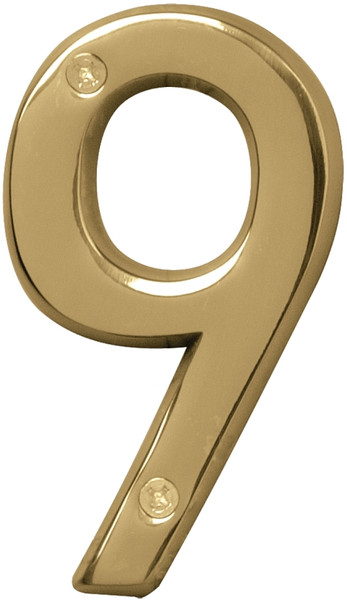 HY-KO Prestige Series BR-42PB/9 House Number, Character: 9, 4 in H Character, Brass Character, Solid Brass [SKU: ORG0205237]