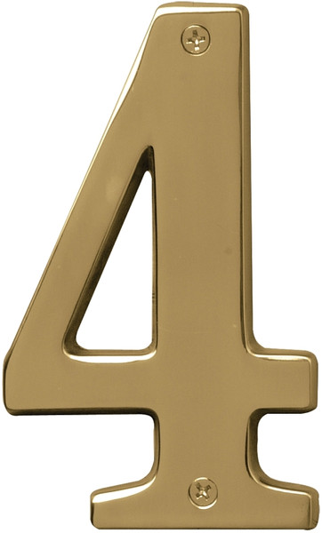 HY-KO Prestige Series BR-51PB/4 House Number, Character: 4, 5 in H Character, Brass Character, Brass [SKU: ORG8128308]