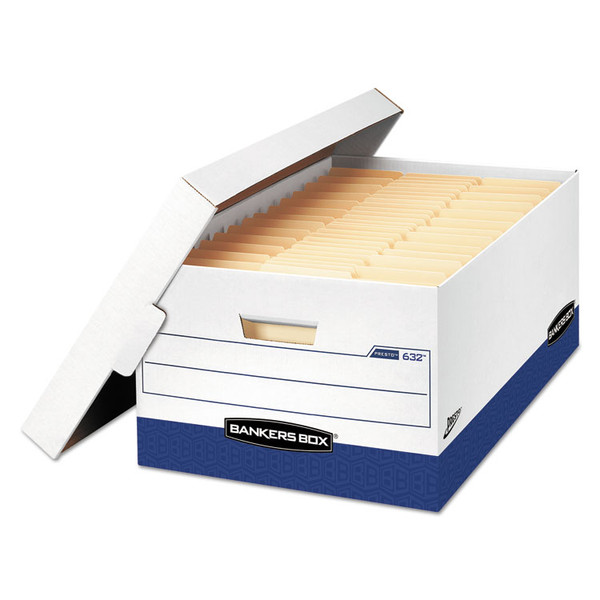 PRESTO Heavy-Duty Storage Boxes, Legal Files, 16" x 10.38", White/Blue, 12/Carton [SKU: FEL0063201]