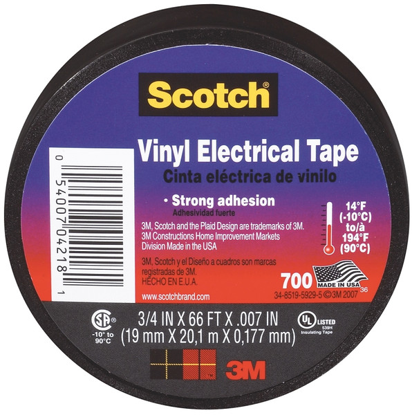 Scotch 4218-BA-40 Electrical Tape, 66 ft L, 3/4 in W, Vinyl Backing, Black [SKU: ORG0094474]