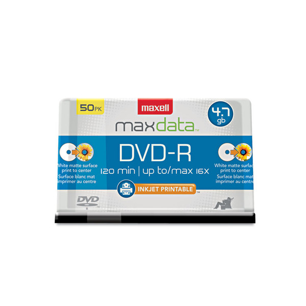 DVD-R Recordable Disc, Printable, 4.7 GB, 16x, Spindle, White, 50/Pack [SKU: MAX638022]