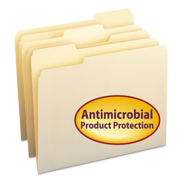Top Tab File Folders with Antimicrobial Product Protection, 1/3-Cut Tabs: Assorted, Letter, 0.75" Expansion, Manila, 100/Box [SKU: SMD10338]