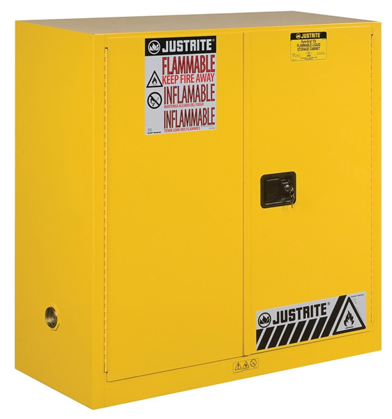 JUSTRITE Sure-Grip Series 893000 Safety Cabinet, 30 gal, 43 in OAW, 44 in OAH, 18 in OAD, 1-Shelf, Steel, Yellow [SKU: ORG8197915]