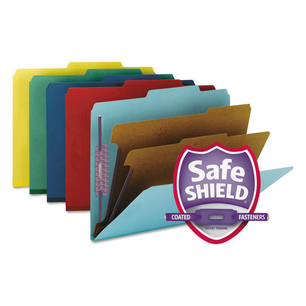 Six-Section Pressboard Top Tab Classification Folders, Six SafeSHIELD Fasteners, 2 Dividers, Letter Size, Assorted, 10/Box [SKU: SMD14025]