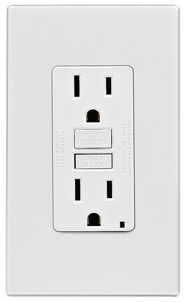 Leviton C32-GFNT1-0PW GFCI Duplex Receptacle, 2 -Pole, 15 A, 125 V, Back, Side Wiring, NEMA: 5-15R, White [SKU: ORG4996765]