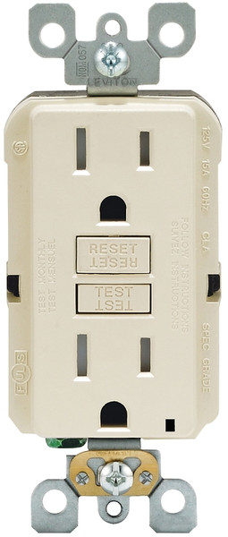 Leviton R96-GFTR1-0KT GFCI Duplex Receptacle, 2 -Pole, 15 A, 125 V, Back, Side Wiring, NEMA: 5-15R, Light Almond [SKU: ORG8062473]