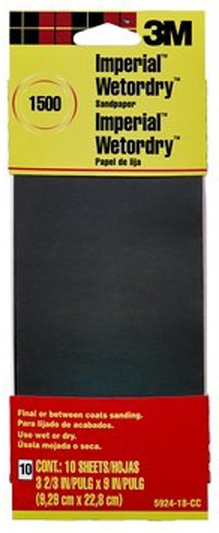3M 5924-18-CC Sandpaper, 9 in L, 3.66 in W, Ultra Fine, 1500 Grit, Silicon Carbide Abrasive, Paper Backing [SKU: ORG4375606]