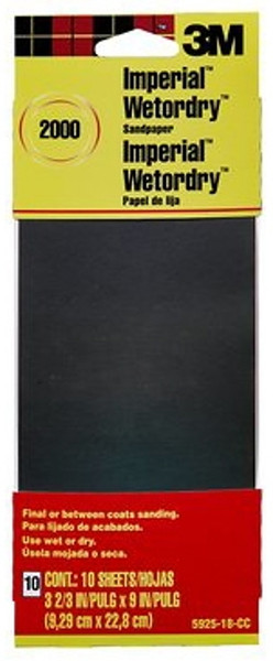 3M 5925-18-CC Sandpaper, 9 in L, 3.66 in W, Ultra Fine, 2000 Grit, Silicon Carbide Abrasive, Paper Backing [SKU: ORG4375614]
