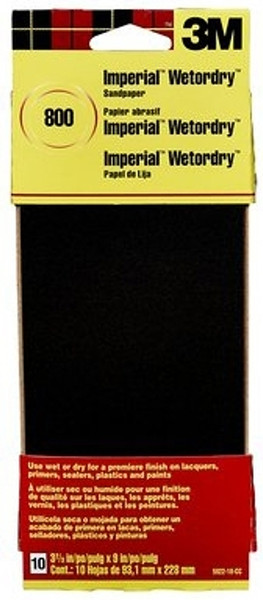 3M 5922-18-CC Sandpaper, 9 in L, 3.66 in W, Ultra Fine, 800 Grit, Silicon Carbide Abrasive, Paper Backing [SKU: ORG4375572]
